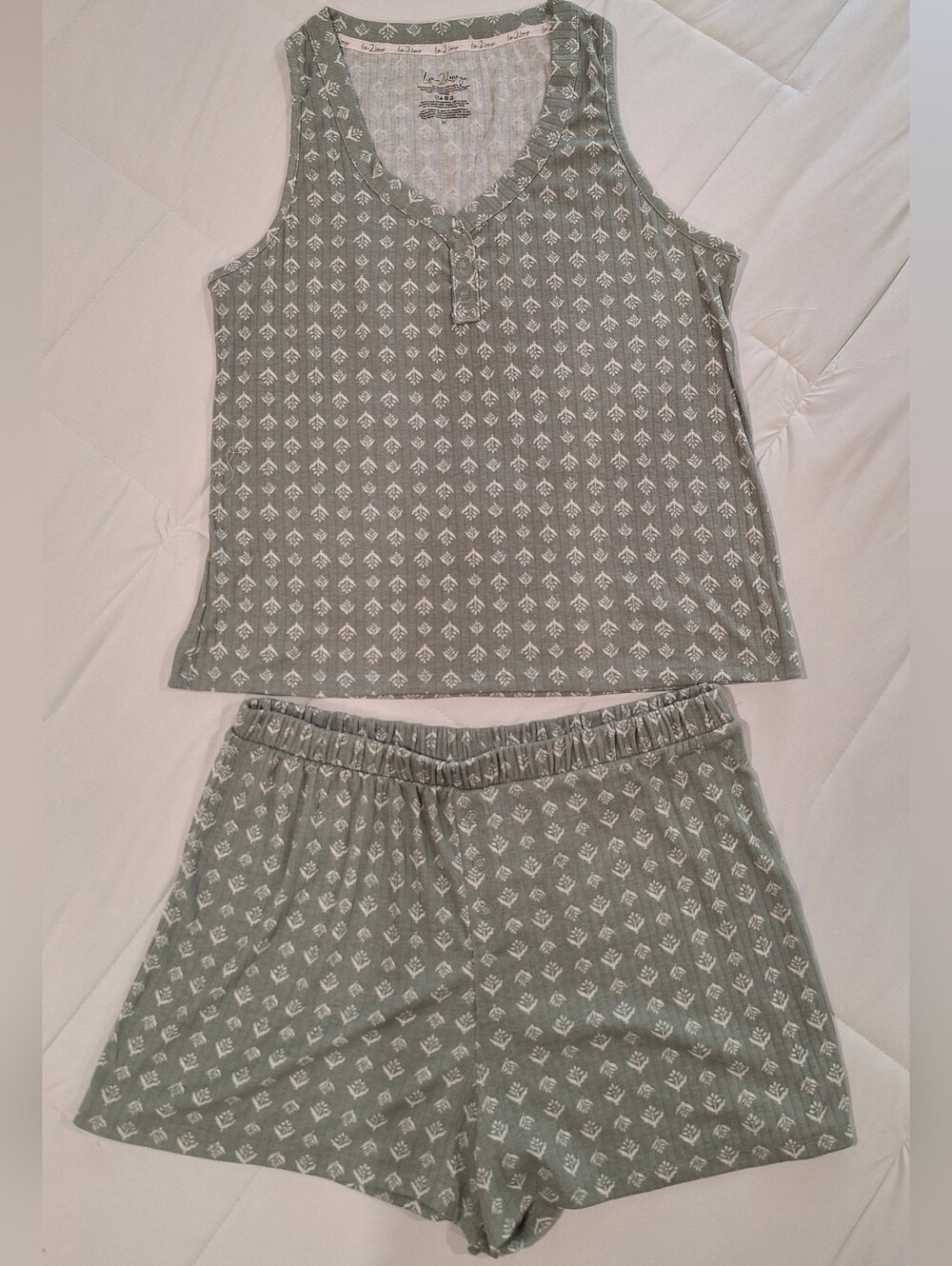 Women's Sage Green Printed Sleep Set - Tank Top & Shorts